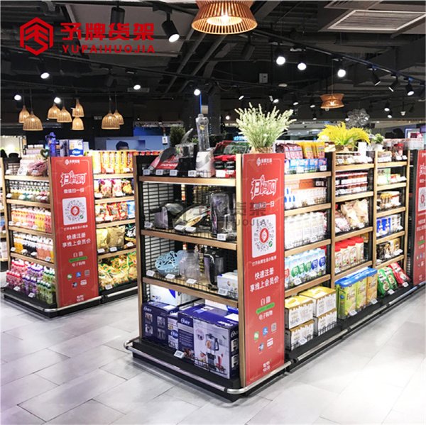 Steel And Wood Supermarket Gondola Shelving view 3